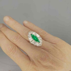 OOAK Convertible Emerald Ballerina Ring Pendant in Platinum 1950s Handmade Emerald Engagement Ring Large Natural Emerald Ring image 4