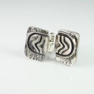 Vintage 1970s Geometric Silver Mens Cufflinks Cuff Links Gifts for Man Dad Him Groom Mid Century Accessories Anniversary Birthday Gifts