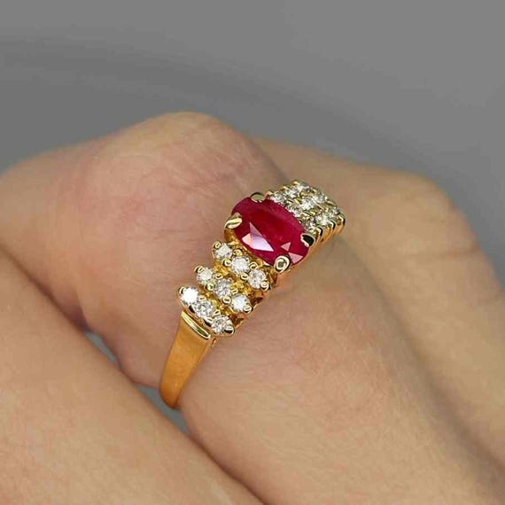 Unheated Burmese Ruby Ring 14K Gold Red Burmese R… - image 5