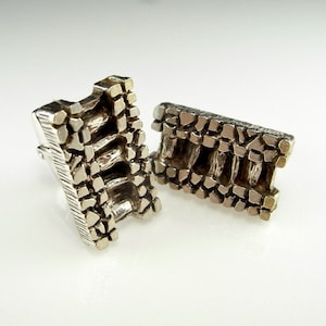 Vintage Silver Cufflinks Geometric Cuff Links with Box Unisex Gifts Cufflinks