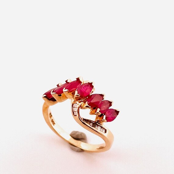 No Heat Ruby Ring Vintage Ruby Ring Gold Asymmetr… - image 4