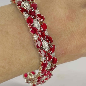 Dazzling Ruby Diamond Tennis Bracelet 14K White Gold Ruby Diamond Link Bracelet Natural Ruby Bracelet Oval Cut Ruby 585