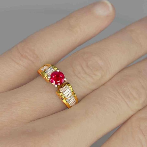 Red Ruby Diamond Engagement Ring 18K Platinum Han… - image 4