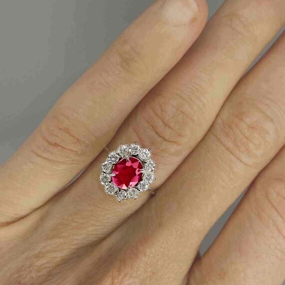 Vintage Ruby Engagement Ring Ruby Diamond Halo En… - image 8