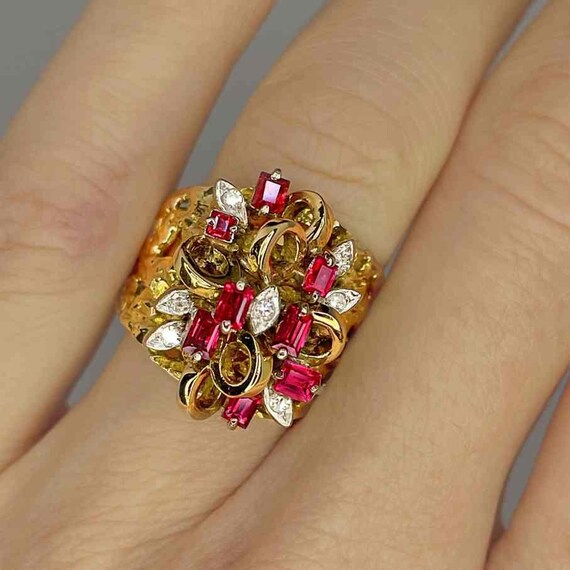 Unheated Ruby Cluster Ring Ruby Diamond Cocktail … - image 6