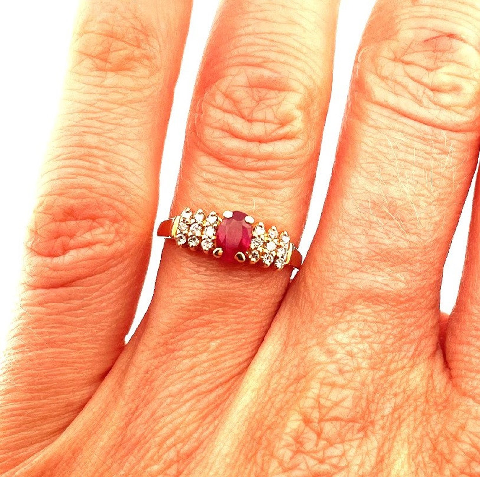 NATURAL RED RUBY Diamond Ring Ruby Engagement Ring 14K 14kt Etsy