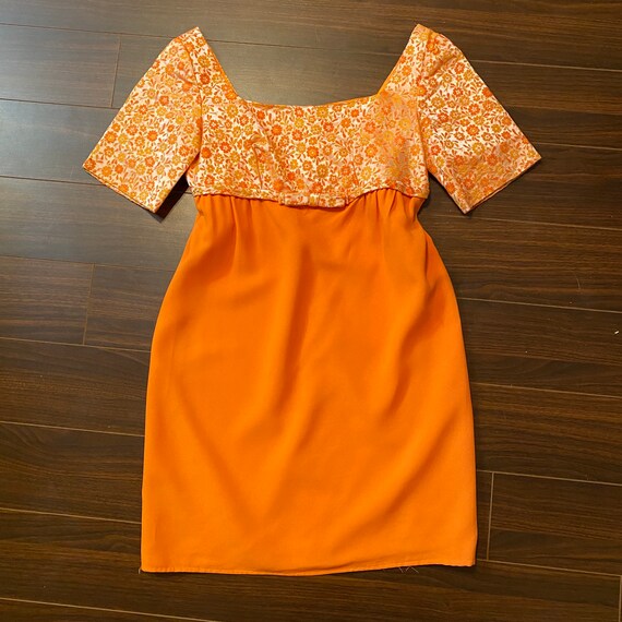 1960s Orange Metallic Brocade Cocktail Dress