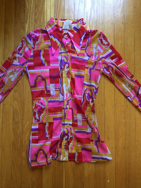 1970s Psychedelic Collared shirt | Size XS