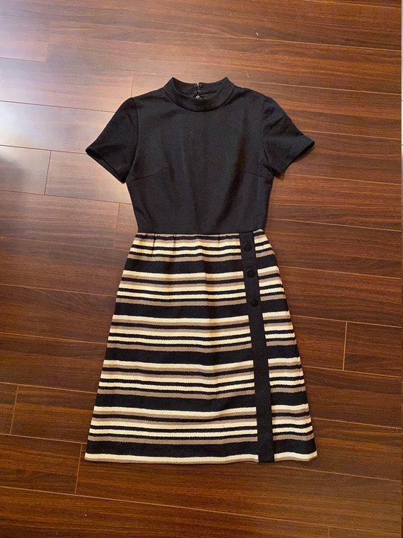 1960s Leslie Fay Knits Striped Mod Dress