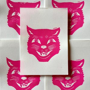 Retro Halloween Cat 5x7” Linocut Print