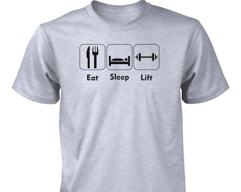 Men's Eat Sleep Lift Funny Gym T-Shirt Workout Muscle Bodybuilding Fitness Tee