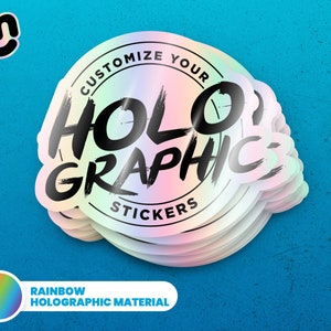 Custom Holographic Stickers — Personalized Custom Decals for Business Logo — Rainbow Film Individually Cut Labels