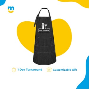 Personalized Apron for Men & Women — Custom Denim Bartender Apron with Pockets — Customized Bartending Gifts for Him and for Her