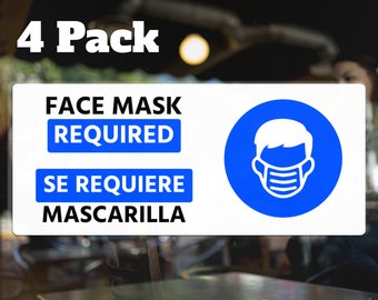 Face Mask Required Sign 4 Pack — Vinyl Window Stickers for Business — Storefront Decals Social Distancing