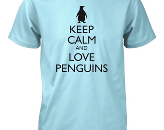 Men's Keep Calm and Love Penguins Funny T-Shirt Animals Tee
