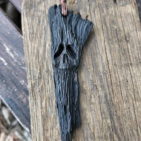 Handcarved Wooden Skull Pendant