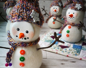 handmade Christmas ornament, cute soft adorable snowman is great standing or hanging on your tree