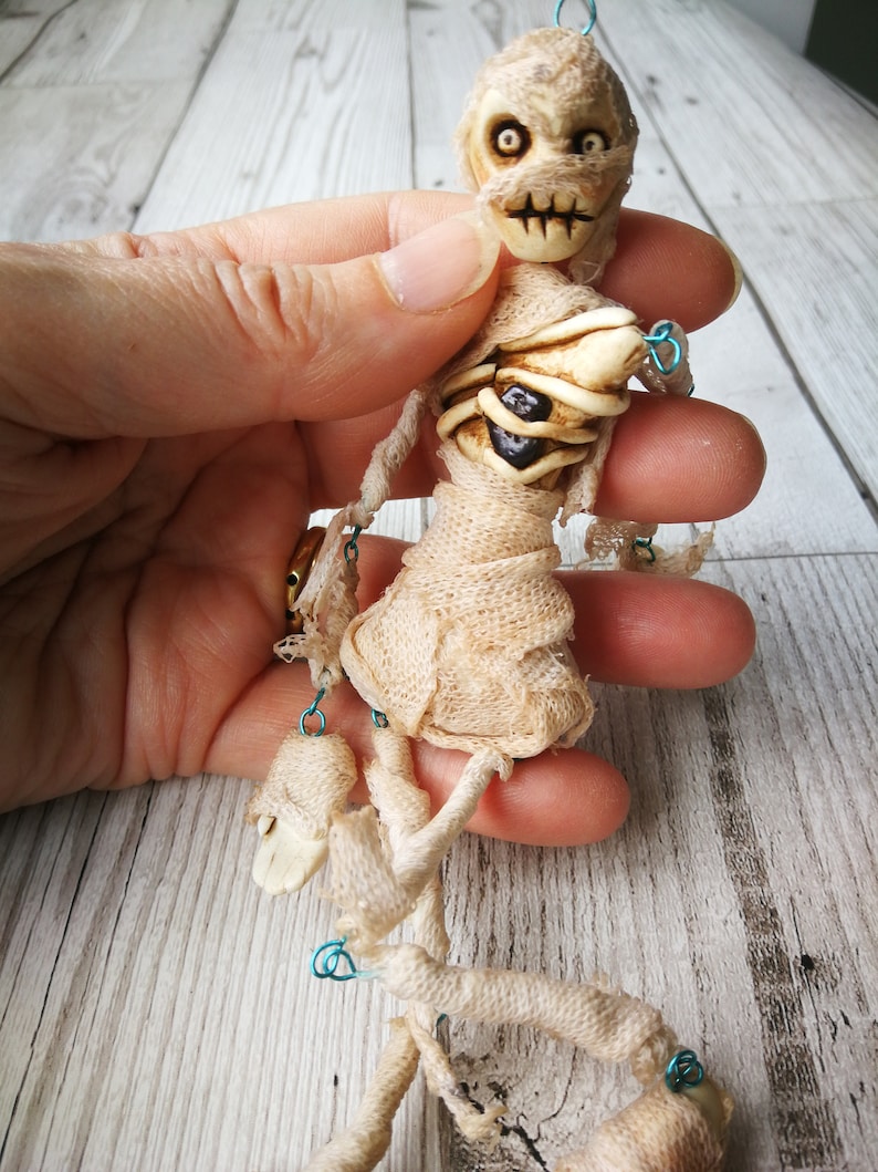 handmade Egyptian mummy with stand. living dead The Mummy creepy cute Halloween Gothic art doll fabulous Gothic ornament