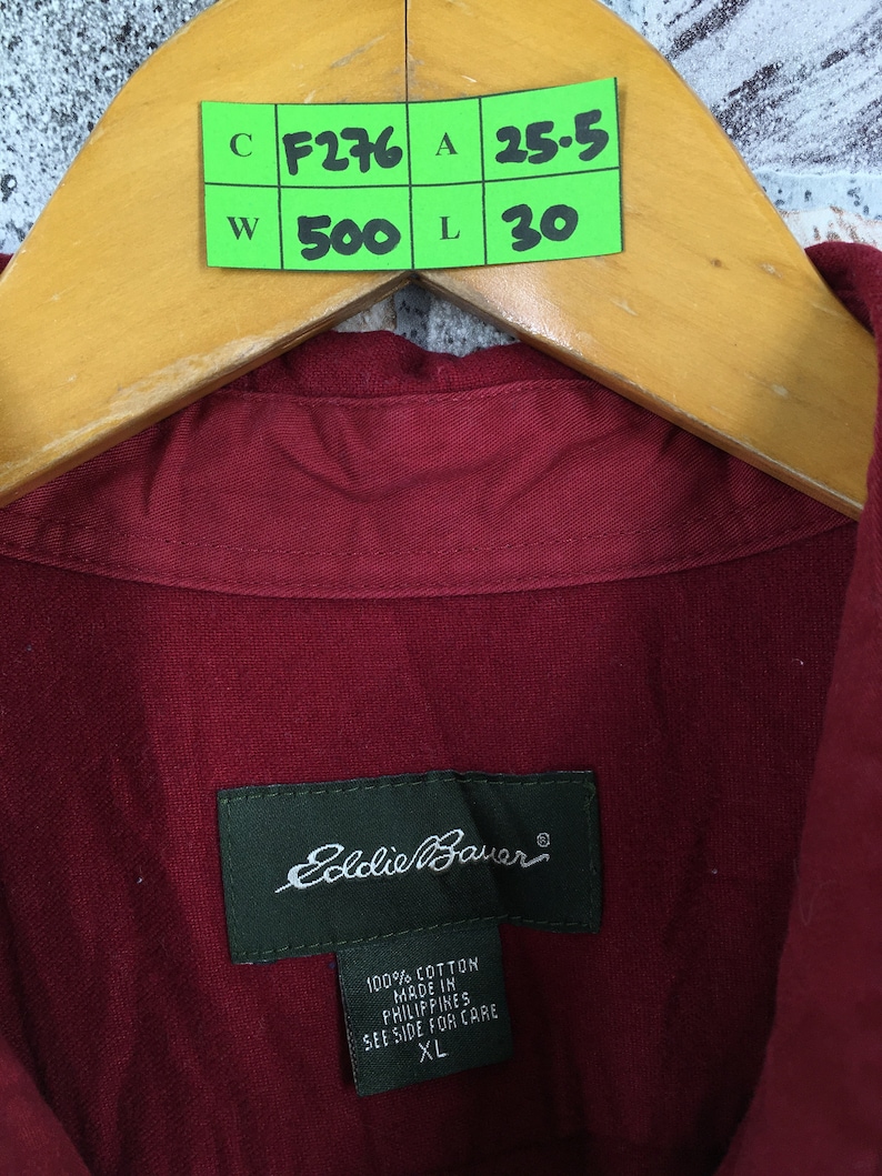 EDDIE BAUER Flannel Denim Shirt Mens XLarge Vintage 90/'s Eddie Bauer Button Up Red Casual Buttondown Oxford Denim Shirt Size XL