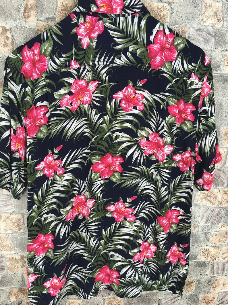 Vintage Sunwear Floral Button Up Medium Hawaiian Hibiscus Multicolour Hawaii Aloha Rockabilly Beach Surf Party Rock N Roll Shirt Size M