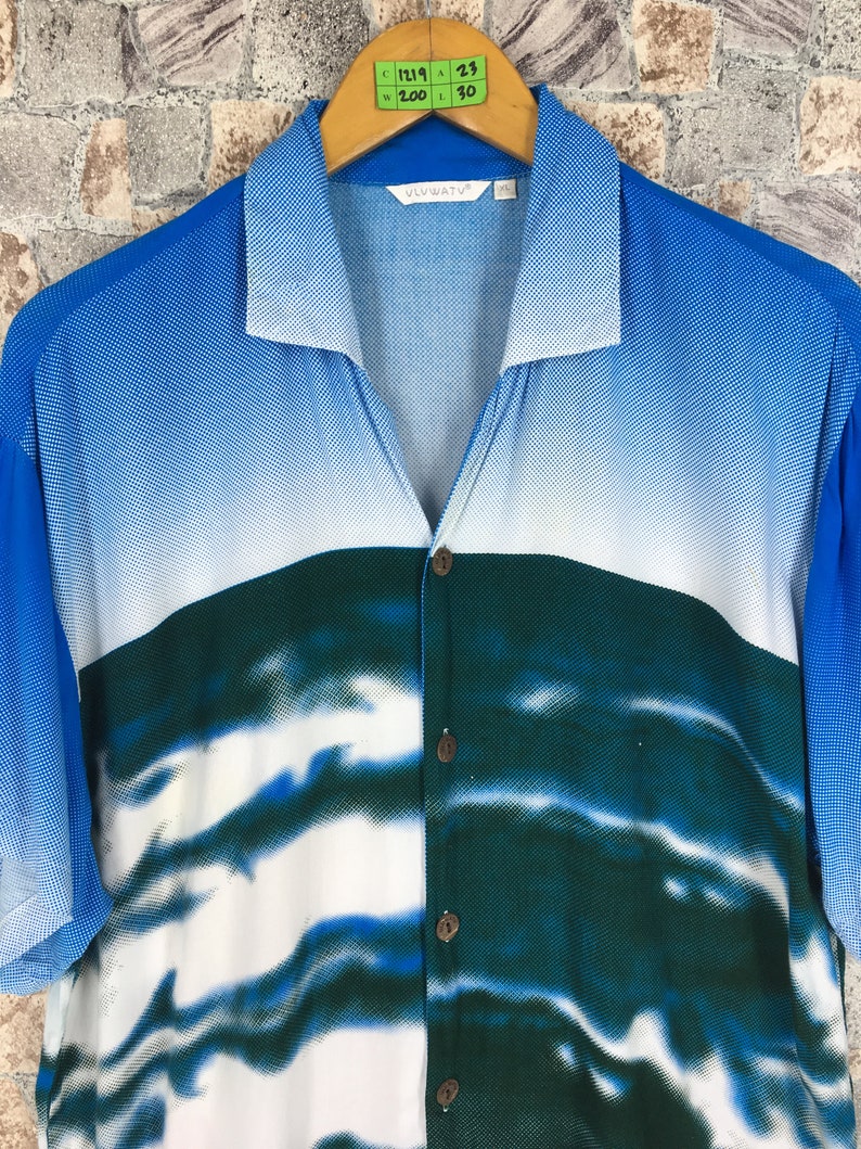 HAWAIIAN SURF Rayon Shirt Mens Xlarge Vintage 80/'s Hawaii Aloha Ocean Beach Surfing Boy Printed Multicolor Beach Surf Rayon Shirt Size XL