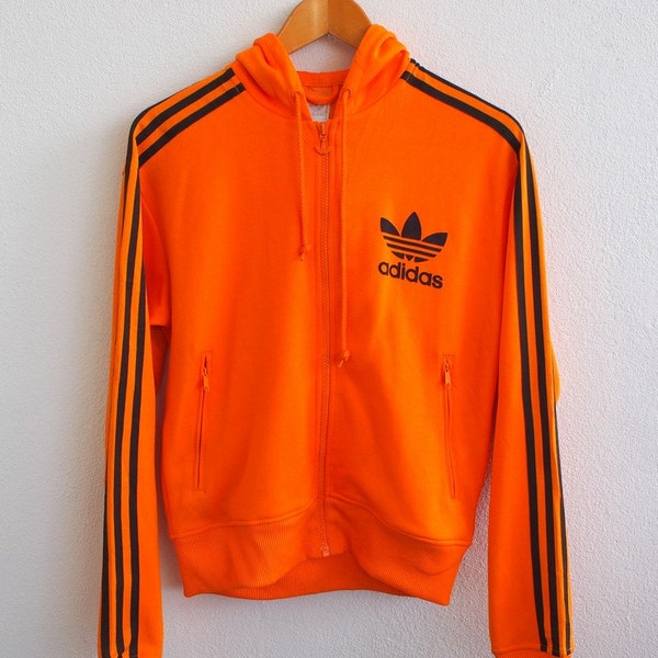 Vintage ADIDAS Orange Jacket Women Medium Activewear 1990's Adidas Trefoil Trainer Windbreaker Hoodie Sweater Jacket Size M