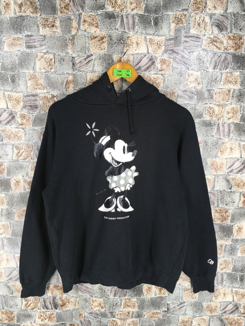 MINNIE MOUSE Sweatshirts Small Ladies Vintage 90/'s Mickey Mouse Pullover Cartoon Walt Disneyland Minnie Sweater Black Hoodie Size S