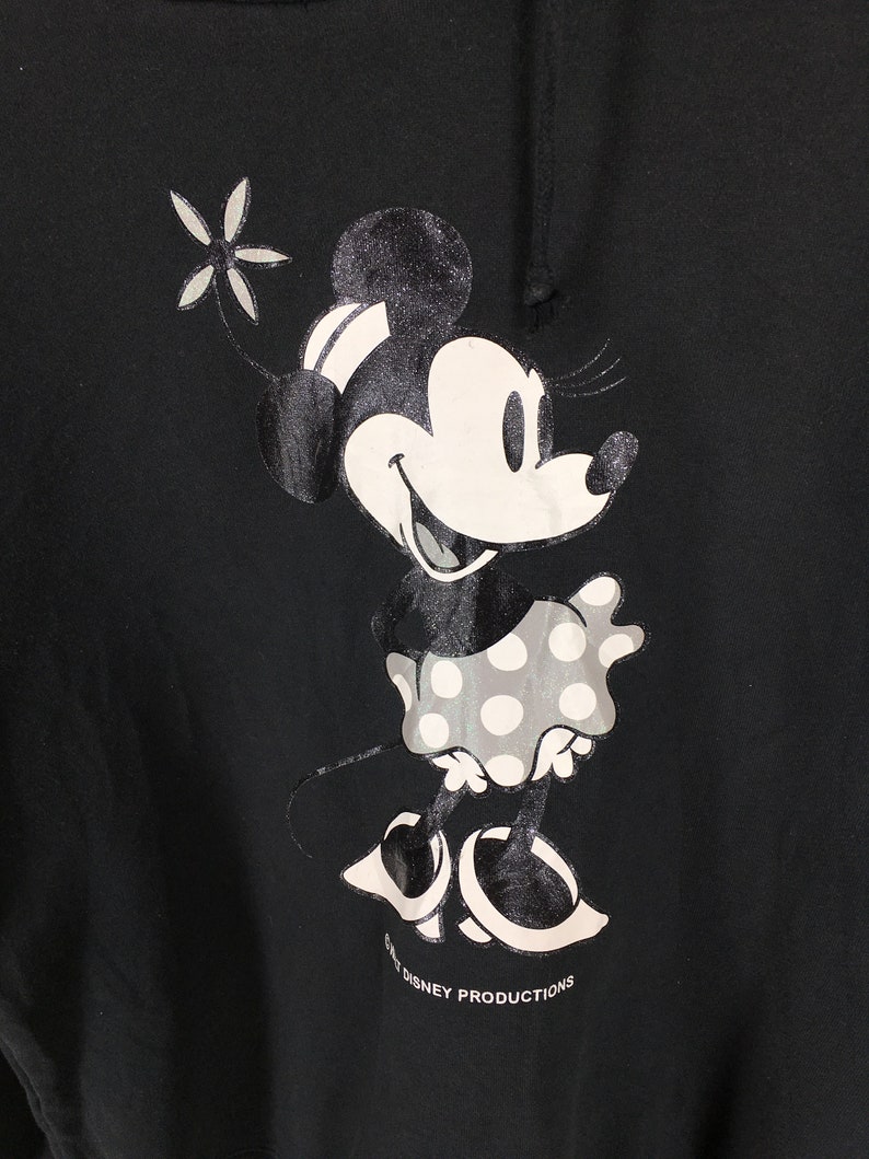 MINNIE MOUSE Sweatshirts Small Ladies Vintage 90/'s Mickey Mouse Pullover Cartoon Walt Disneyland Minnie Sweater Black Hoodie Size S