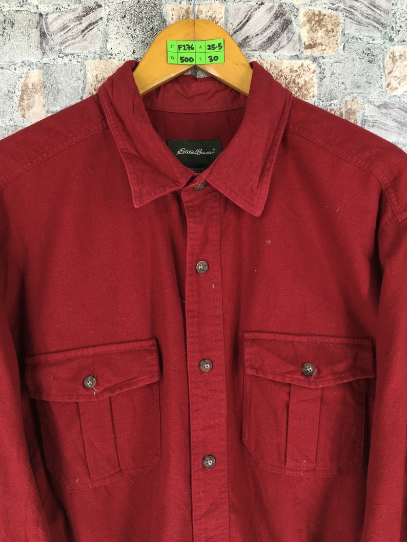 EDDIE BAUER Flannel Denim Shirt Mens XLarge Vintage 90/'s Eddie Bauer Button Up Red Casual Buttondown Oxford Denim Shirt Size XL