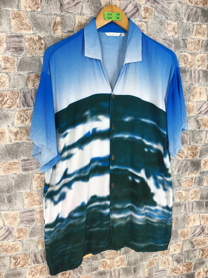 HAWAIIAN SURF Rayon Shirt Mens Xlarge Vintage 80/'s Hawaii Aloha Ocean Beach Surfing Boy Printed Multicolor Beach Surf Rayon Shirt Size XL