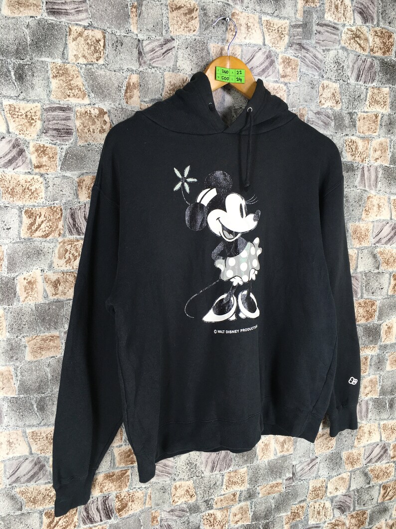 MINNIE MOUSE Sweatshirts Small Ladies Vintage 90/'s Mickey Mouse Pullover Cartoon Walt Disneyland Minnie Sweater Black Hoodie Size S
