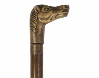 Antique Walking Stick With Brass Horse Head