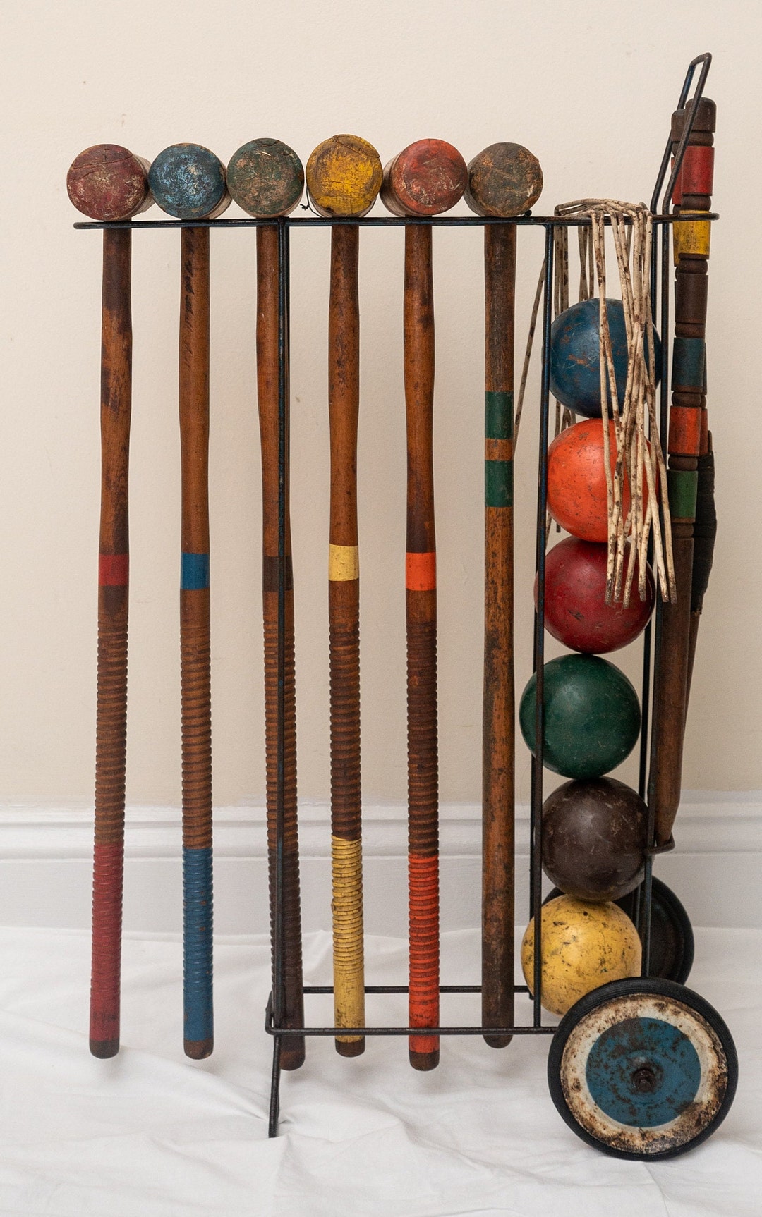 Wooden Croquet Set With Metal Cart Etsy