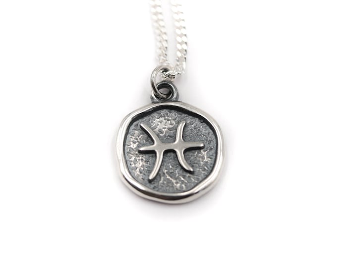 Sterling Silver Pisces Star Sign Necklace - Pisces Zodiac Pendant - Water Element Necklace