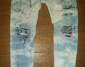 Women's Bleach splash paint jeans (Stretch Denim)