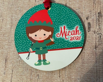 Personalized Baton Twirler Elf Christmas Ornament