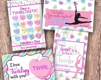 Baton Twirling Valentine Cards, Printable Majorette Gift (PDF)