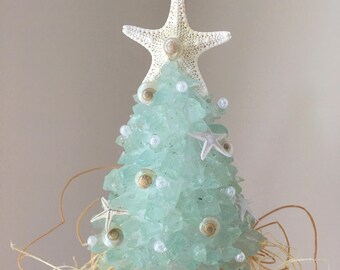 limited handmade small aqua seaglass 4 coastal christmas tree with starfish - Coastal Christmas Tree limited handmade small aqua seaglass 4 coastal christmas tree with starfish - Coastal Christmas Tree