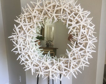 White Circular STARSTRUCK Starfish artist handcrafted Voluminous Pencil Starfish Mirror