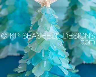 IMPORTANT Notice : Please Read PROCESSING TIMES for your custom made Designer Medium Size Coastal Turquoise Christmas Sea Glass Tree