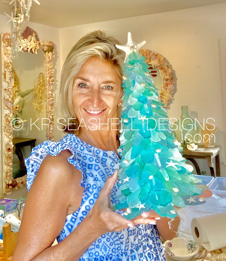 IMPORTANT notice... PLEASE Note processing time Designer EXTRA Large 14 Turquoise Seafoam Aqua Green Coastal Tree with Starfish image 1