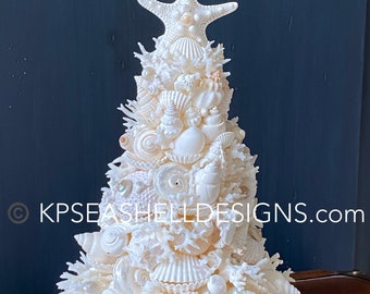 One left ready to ship beautifully designed LARGE  12 " White SEASHELL and Coral Coastal  Christmas Tree Decor