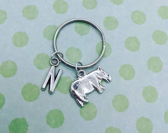 ❤ Hippo keyring with initial gifts bag charm hippopotamus animal nature safari