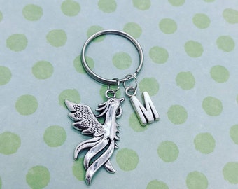 Phoenix Rising from the Flames Wood Wooden Round Keychain Key Chain Ring