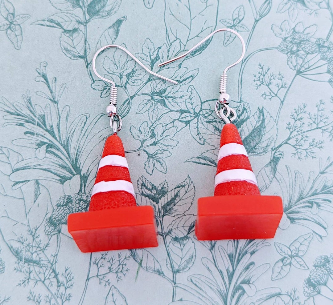 Traffic Cone Earrings, Safety Cone Earrings, Novelty Earrings, Traffic