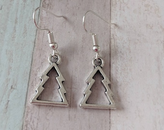 Christmas Tree Earrings: Sterling Silver Holiday Charm Jewelry