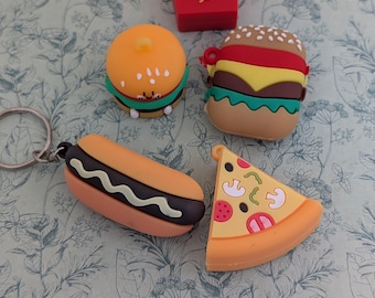 Nieuwigheid fastfood-sleutelhanger, cadeaus voor fastfoodliefhebbers, cadeaus voor hotdogliefhebbers, cadeaus met burgerthema, cadeaus voor tieners, pizzasleutelhanger, cadeau pizzaliefhebber