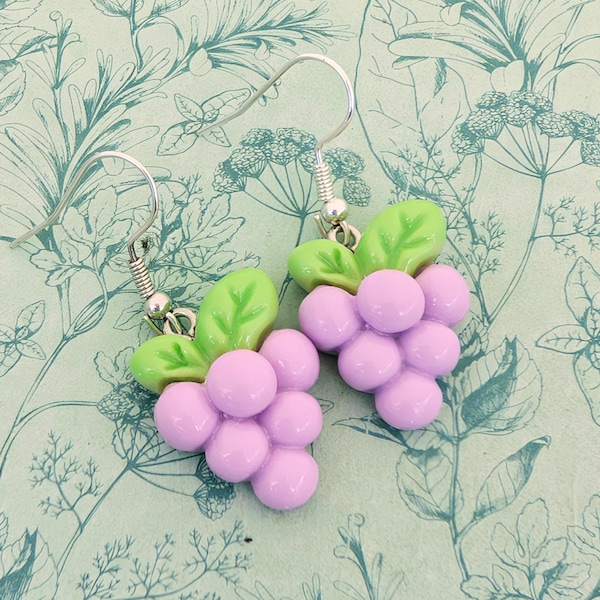 Lila Trauben Ohrringe, Lila Trauben Schmuck, Geschenke für Trauben Liebhaber, Geschenke für Wein Liebhaber, Vegan inspiriert, Geschenke für Wein Liebhaber,
