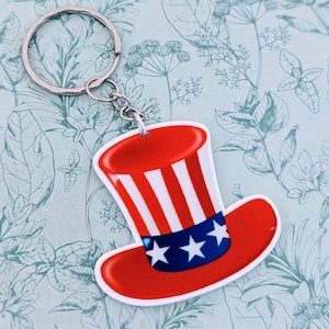 Patriotic independence day hat keychain, American flag keychain, American style gifts, stars and stripes keychain, gifts for patriots,