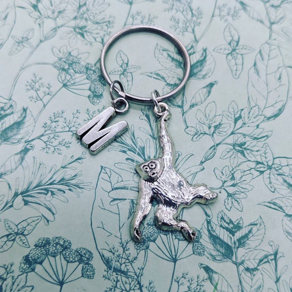 Monkey keyring, monkey gifts, animal keyring, monkey keychain, bff gifts, sister gifts, initial keyring, gifts for her, animal lover gifts